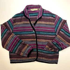 Vintage 80s LL Bean Aztec Print Cardigan Cropped Style Petite Medium